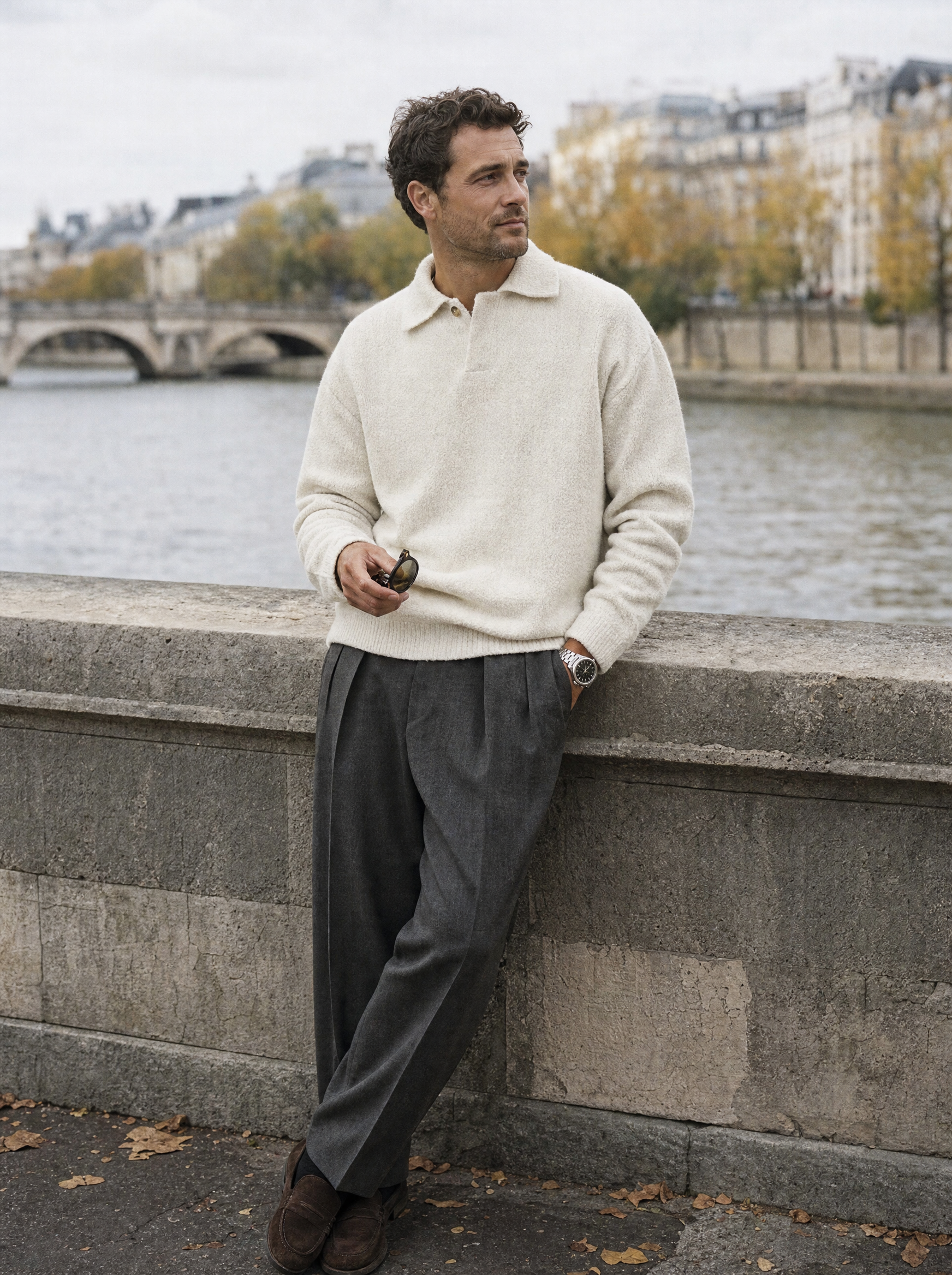 Man in the Rowa Kael Polo Knit by the Seine